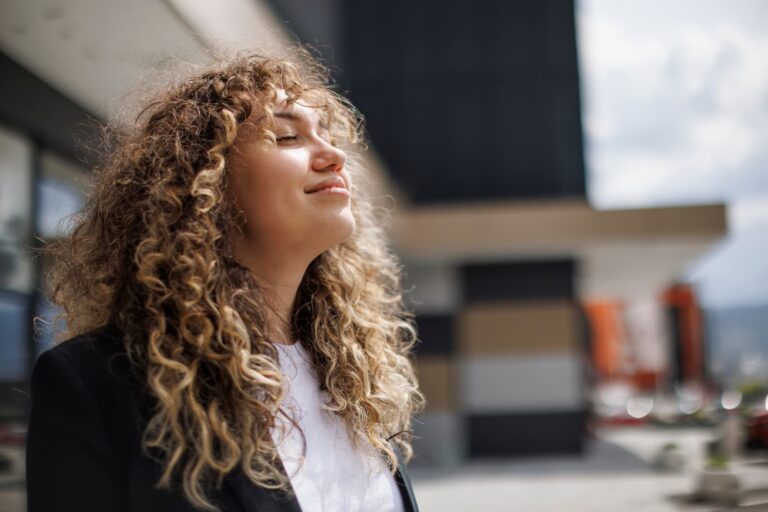 woman enjoys self-care